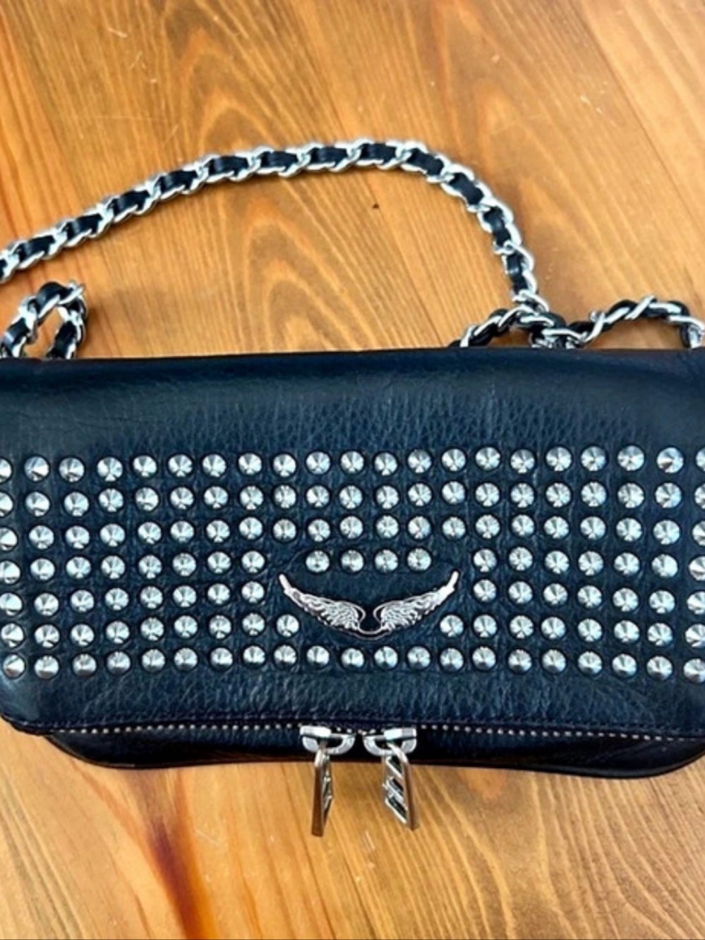 Zadig & Voltaire Rock Studs Clutch Studded Leather Crossbody Bag in Black